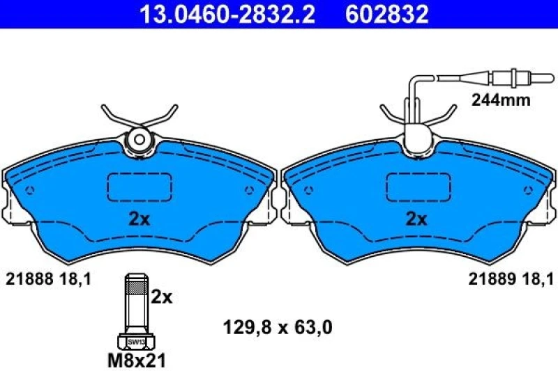Image of ATE 13.0460-2832.2 Brake pad set incl. wear warning contact, with brake caliper screws Brake Pad Set,disc brake (402)