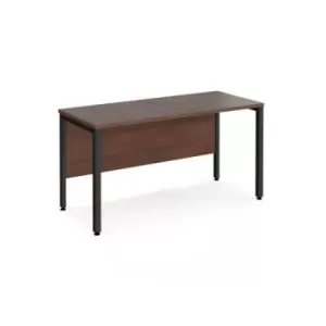 image of Office Desk 1400mm Rectangular Desk With Bench Leg Walnut Tops With Black Frames 600mm Depth Maestro 25