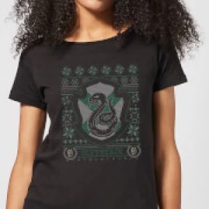 Image of Harry Potter Slytherin Crest Womens Christmas T-Shirt - Black