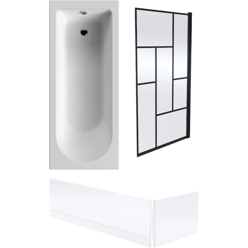Image of Balterley Round Bath, Black Framed Abstract Screen and Panels 1700 x 700mm Black