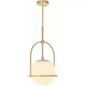 Image of Antique Brass Ceiling Pendant Light - Opal Glass Shade - Single Bulb Fitting