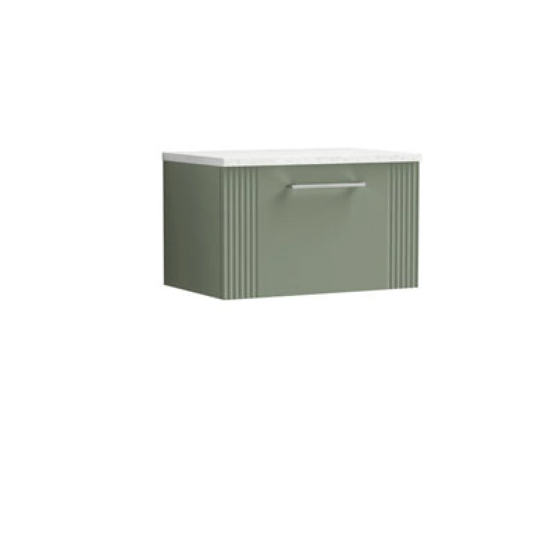Image of Balterley 1 Drawer Wall Hung Vanity Sparkle White Laminate Worktop Green 600mm White