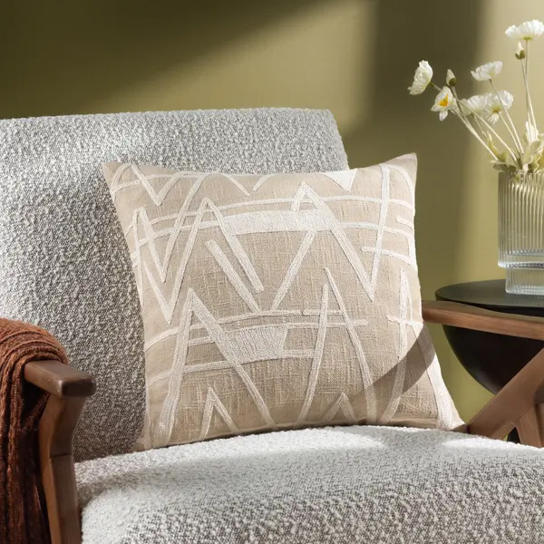Image of Vannes Embroidered Cushion Tofu, Tofu / 45 x 45cm / Polyester Filled
