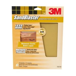 image of 3M Sandblaster Fine 240 Grit Sandpaper - Pack of 3 Multi Surface Sheets