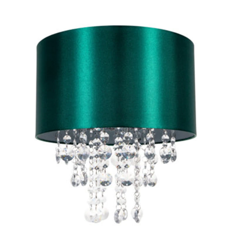 Image of Happy Homewares Modern Green Satin Fabric Pendant Light Shade With Transparent Acrylic Droplets