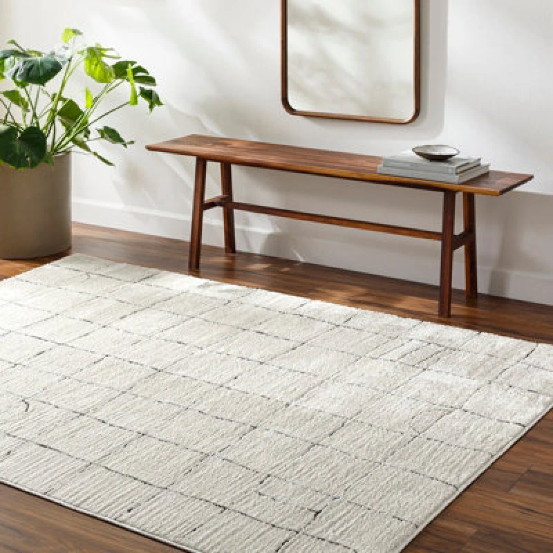 Image of Livabliss Scandi Modern High Pile Black Hope Area Rug 200 X 275cm - Easy Care, Non Shedding, Ideal For Living Room & Bedroom