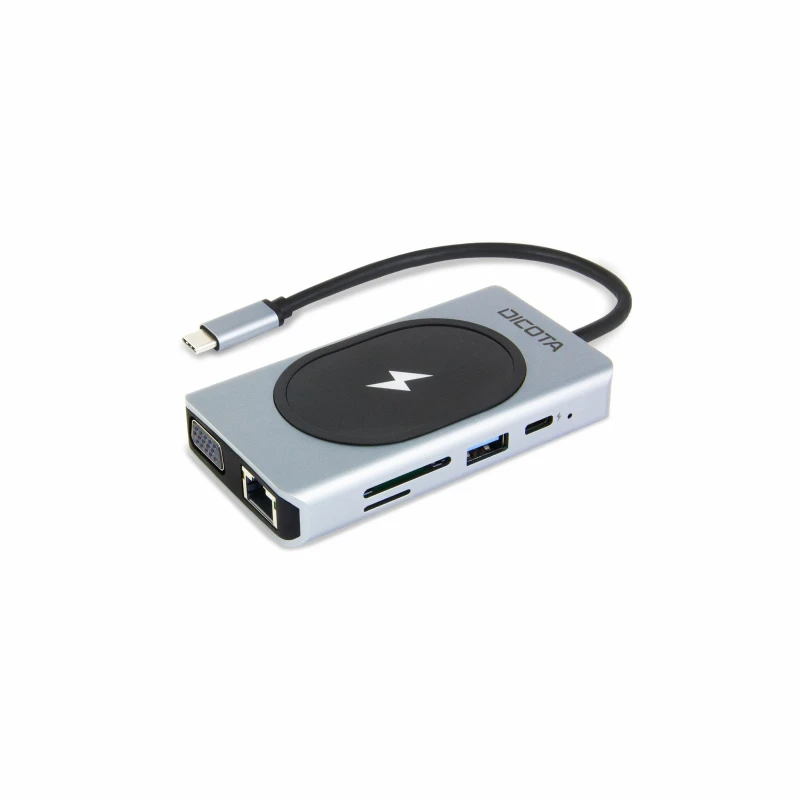 Image of Dicota Dicota USB-C 10-in-1 Wireless Charging Dock 4K PD 100W + 15W 10 ports USB-C (USB 3.2 2nd Gen) multiport hub Aluminium casing, + built-in Ether