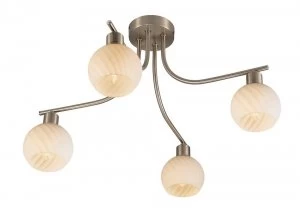 image of Semi Flush Ceiling 4 Light E14 Satin Nickel, Round Swirl Pattern Fosted Glass