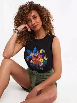 Image of Joe Browns Joe Browns Tropical Print Graphic Vest Black, Size 8, Women