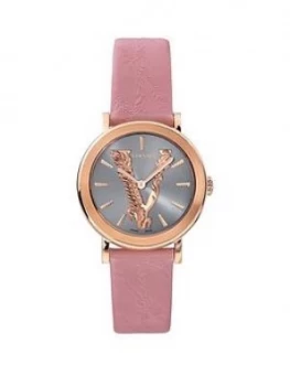 Versace Virtus Light Blue And Rose Gold Dial Pink Leather Strap Ladies Watch