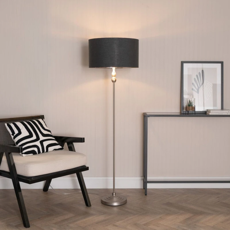 Image of ValueLights ValueLights Maggie Chrome Candlestick Floor Lamp with Chrome Inner Lamp Shade and LED Bulb in Charcoal Charcoal One Size Unisex 5059406061