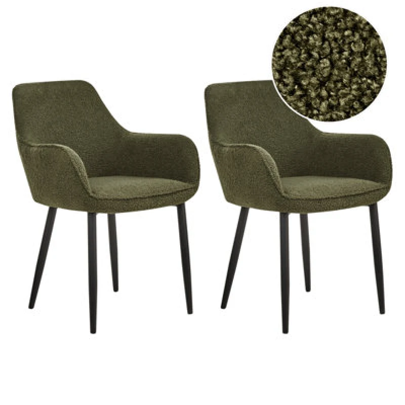 Image of Beliani Set Of 2 Dining Chairs Alden Boucle Dark Green
