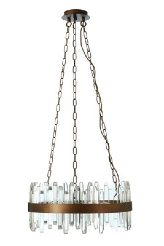 Image of Orsina Acrylic Chandelier With Copper Band, Contemporary Acrylic And Iron Ceiling Light, Copper Round Chandelier