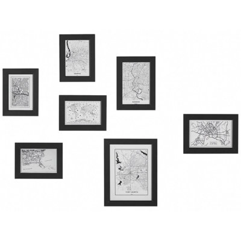 Image of Beliani Set Of 7 Photo Frames Denkoro Urban Motif Black
