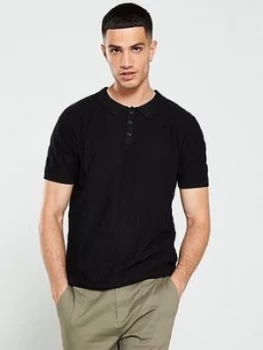 image of Jack & Jones Grid Knitted Polo Shirt - Black