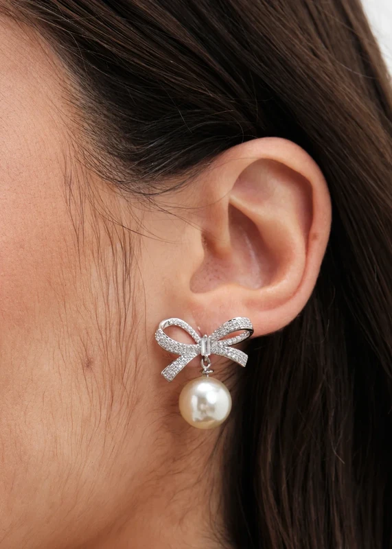 Image of Jon Richard Rhodium Plated Cubic Zirconia Bow Earrings Jewellery Sets One Size Silver 70550811000