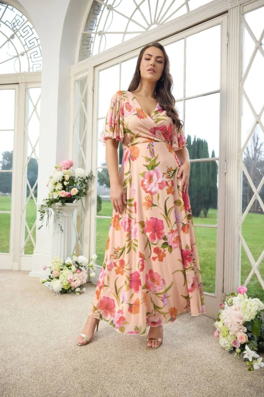 Image of Yours Womens Floral Wrap Dress in Nude Size: 18 Nude Female 18