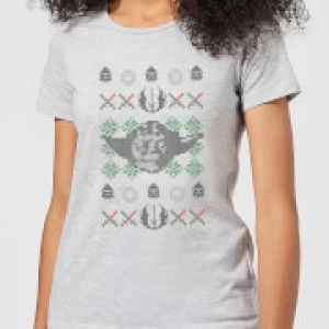 Image of Star Wars Yoda Face Knit Womens Christmas T-Shirt - Grey - 3XL