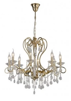 image of Ceiling Pendant Chandelier 8 Light French Gold, Crystal