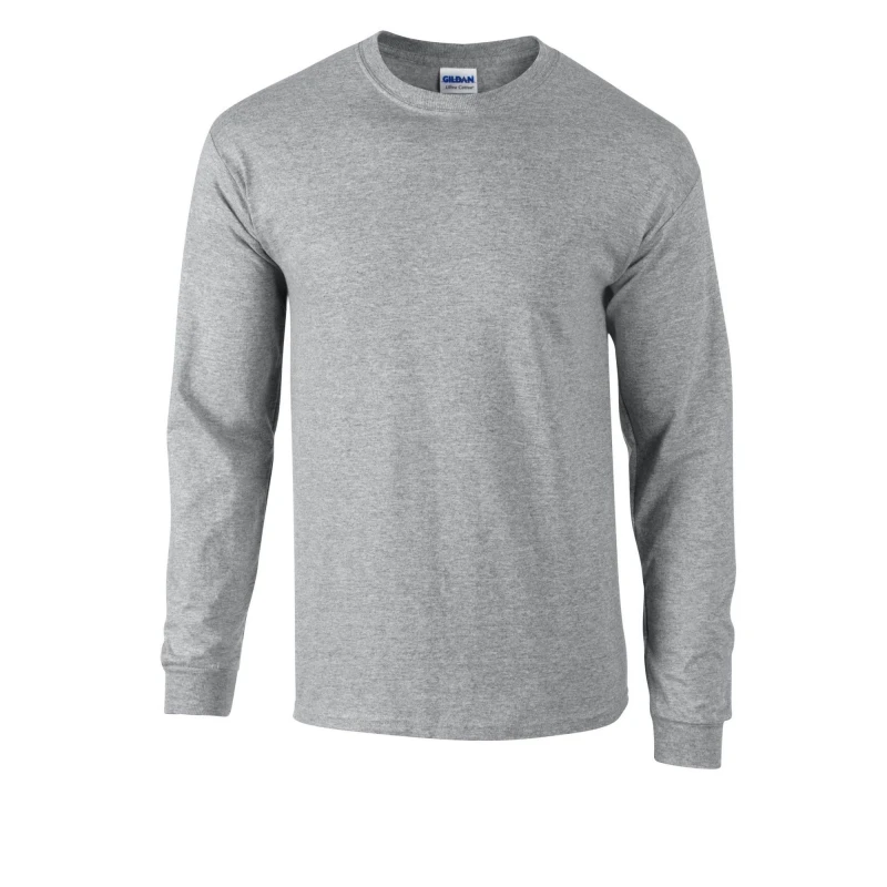 Image of Gildan Mens Ultra Cotton Long-Sleeved T-Shirt in Grey Size: Large Grey Male L