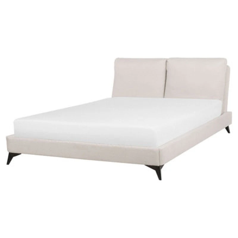 Image of Beliani Bed Chenille Melle 160 X 200 Cm (Eu King Size) Light Beige