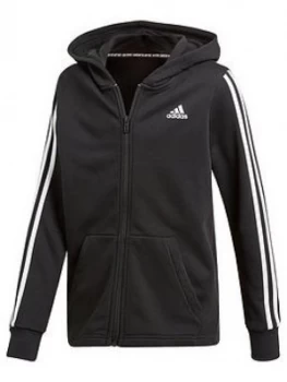 Image of adidas Boys 3 Stripe Full Zip Hoodie - Black, Size 11-12 Years