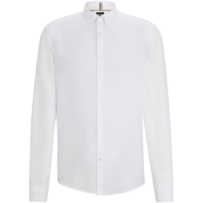 Image of Boss Mens Liam Long Sleeve Oxford Shirt White male XL