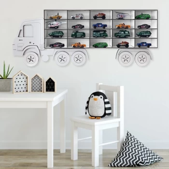 Kamyon - White White Decorative MDF Wall Shelf