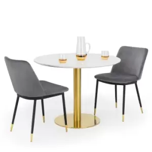 image of Julian Bowen Set Of Palermo Round Dining Table & 2 Delaunay Grey Chairs