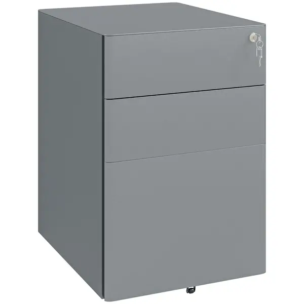 Image of 3 Drawer Metal Filing Cabinet Lockable 5 Wheels Compact Under Desk
