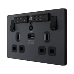 image of BG Evolve Matt Grey WiFi Extender Double Switched 13A Power Socket + 1 X USB (2.1A) - PCDMG22UWRB