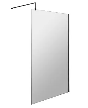 image of Hudson Reed 1200mm Wetroom Screen With Black Support Bar - Matt Black