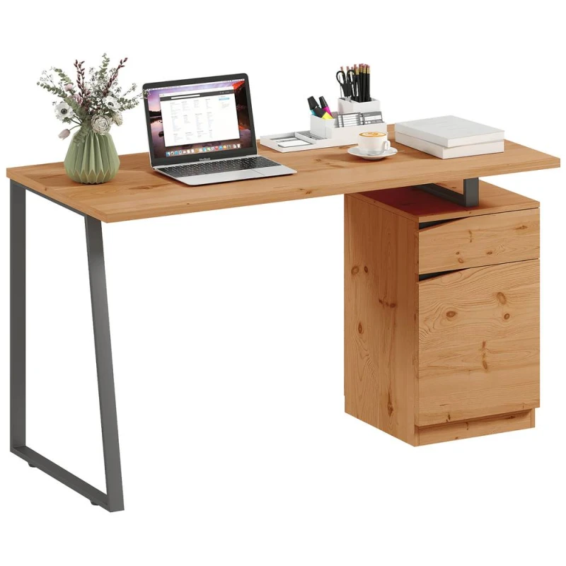 Image of HOMCOM Computer Desk, Writing Table with Cabinet & Drawer, Natural Natural Unisex
