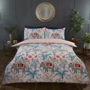 Image of Jungle Expedition Blush Double Duvet Cover Set, Reversible Bedding Bed Quilt Set