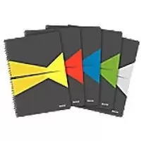 Image of Leitz Wirebound Notebook A4 Squared Wire Laminated Cardboard Multicolour Perforated 90 Pages Pack of 5