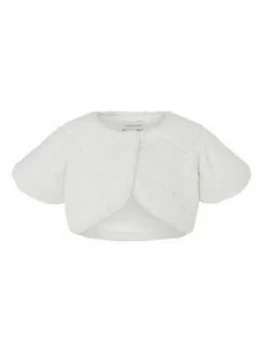 image of Monsoon Baby Girl Faux Fur Shrug - Ivory, Size 6-12 Months