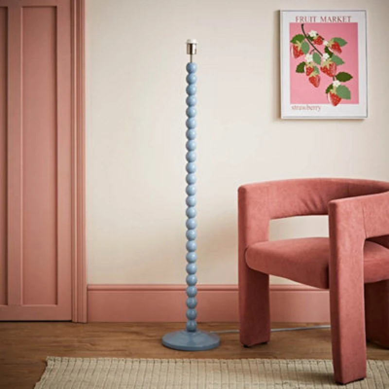 Image of ValueLights Bobbins Powder Blue Freestanding Floor Lamp Base Light Blue