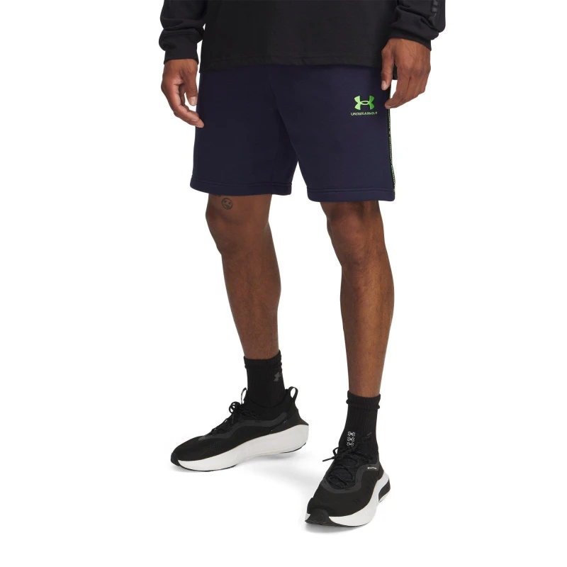 Image of Under Armour Mens Fleece Jogger Shorts Navy/Cybr Green male S