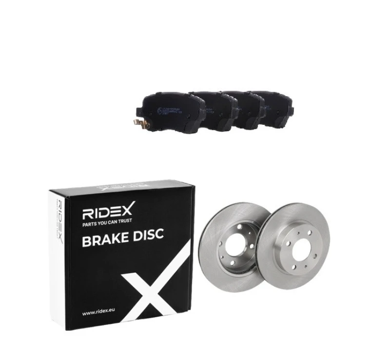 Image of RIDEX 3405B3029 Brake disc and pads set Front Axle, Brake Disc Type: internally vented, with acoustic wear warning Brake Set,disc brakes (3405)