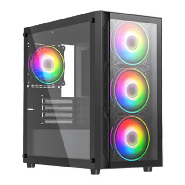 VIDA Vida Lucid Black ARGB Gaming Case w/ Glass Front & Side Micro ATX 4x ARGB Infinity Fans LUCID-BLK