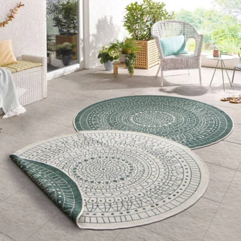 Image of The Rugs Porto Reversible Indoor Outdoor Round Rug Flatweave Polypropylene Design In Green