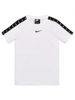 Image of Nike Sportswear Older Boys Swoosh Tape T-Shirt - White, Size S, 8-10 Years