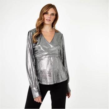 Biba BIBA x Tess Daly Lame V Neck Blouse - Silver