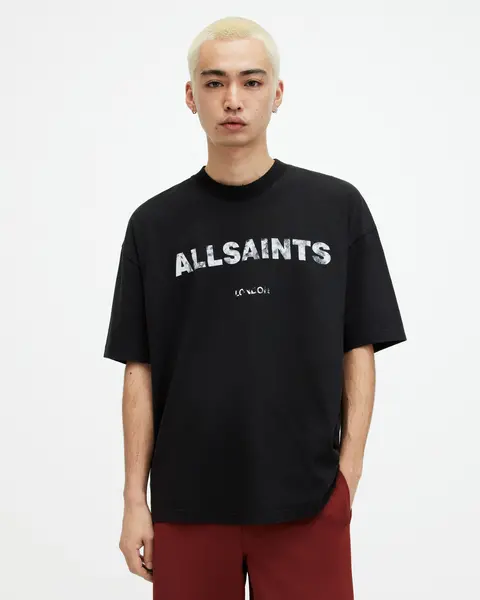Image of AllSaints Flocker Textured Logo Print T-Shirt