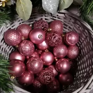 image of 37x 6cm Christmas Decoris Shatterproof mix Velvet pink Baubles