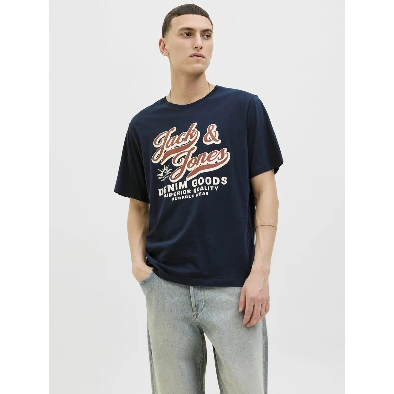 Image of jack & jones Crew Neck T-Shirt Navy Blue Cotton M