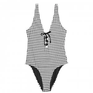 Image of Jack Wills Durleston Tie Front Swimsuit - Black Check