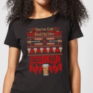 Image of Shaun Of The Dead You've Got Red On You Christmas Womens T-Shirt - Black