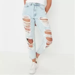 Missguided Light Distress Mom Jean - Blue