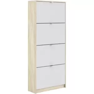 image of Shoes Shoe cabinet w. 4 tilting doors and 2 layers Oak structure White - Oak structure White